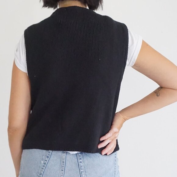 Abercrombie & Fitch Black Button Front Ribbed Knit Sleeveless Sweater Vest L - Picture 2 of 10
